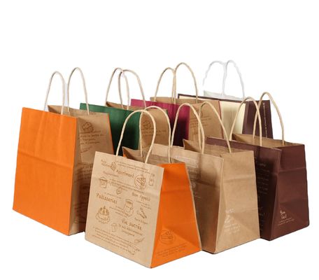 Aanpassen van uw eigen logo Flexo Printed Patch Handle Kraft Paper Takeaway Bag voor Fast Food