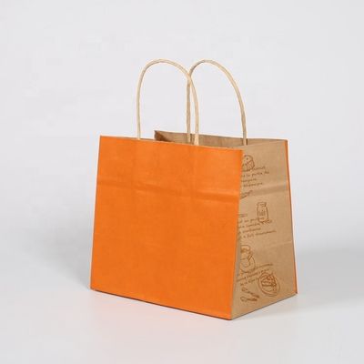 Aanpassen van uw eigen logo Flexo Printed Patch Handle Kraft Paper Takeaway Bag voor Fast Food