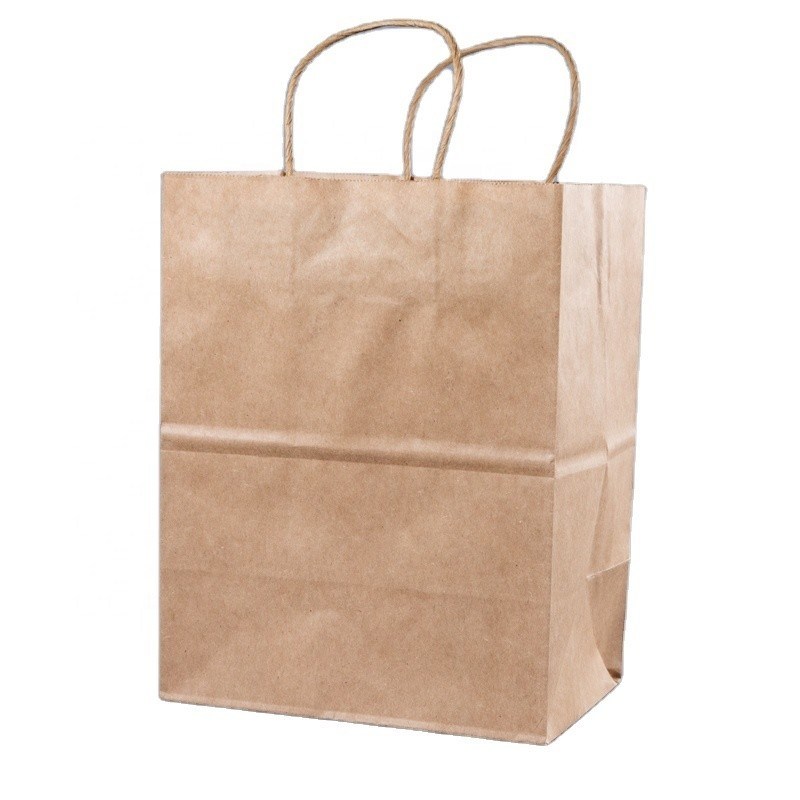 Aanpassen van uw eigen logo Flexo Printed Patch Handle Kraft Paper Takeaway Bag voor Fast Food